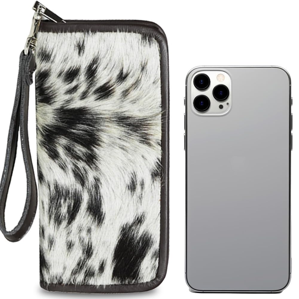 Cowhide wallet for women with zipper wristlet