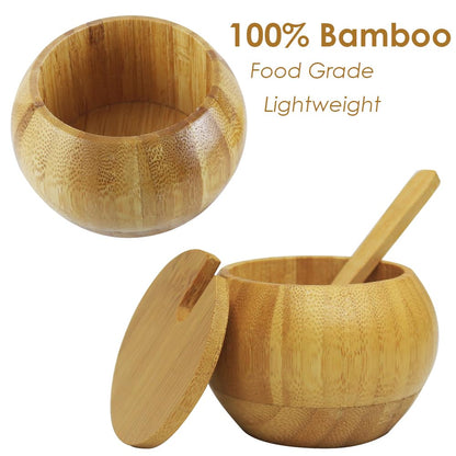 Set of 2 bamboo salt cellars with spoons, 4.2 oz each.