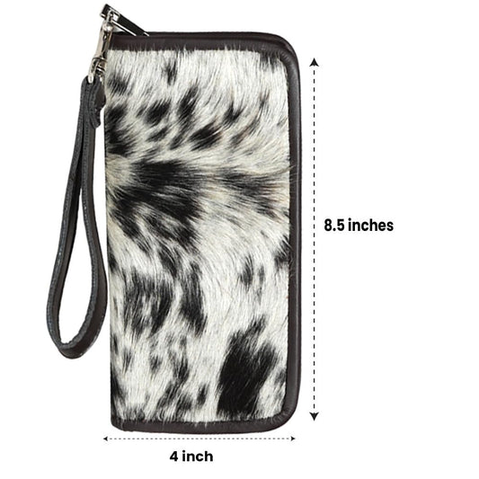 Cowhide wallet for women with zipper wristlet