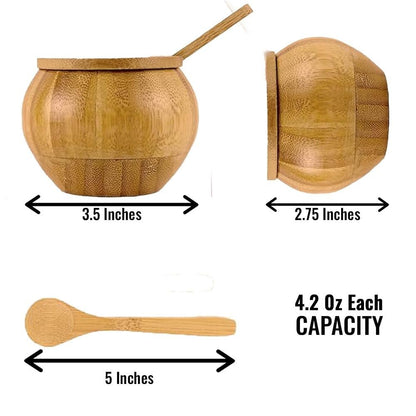 Set of 2 bamboo salt cellars with spoons, 4.2 oz each.