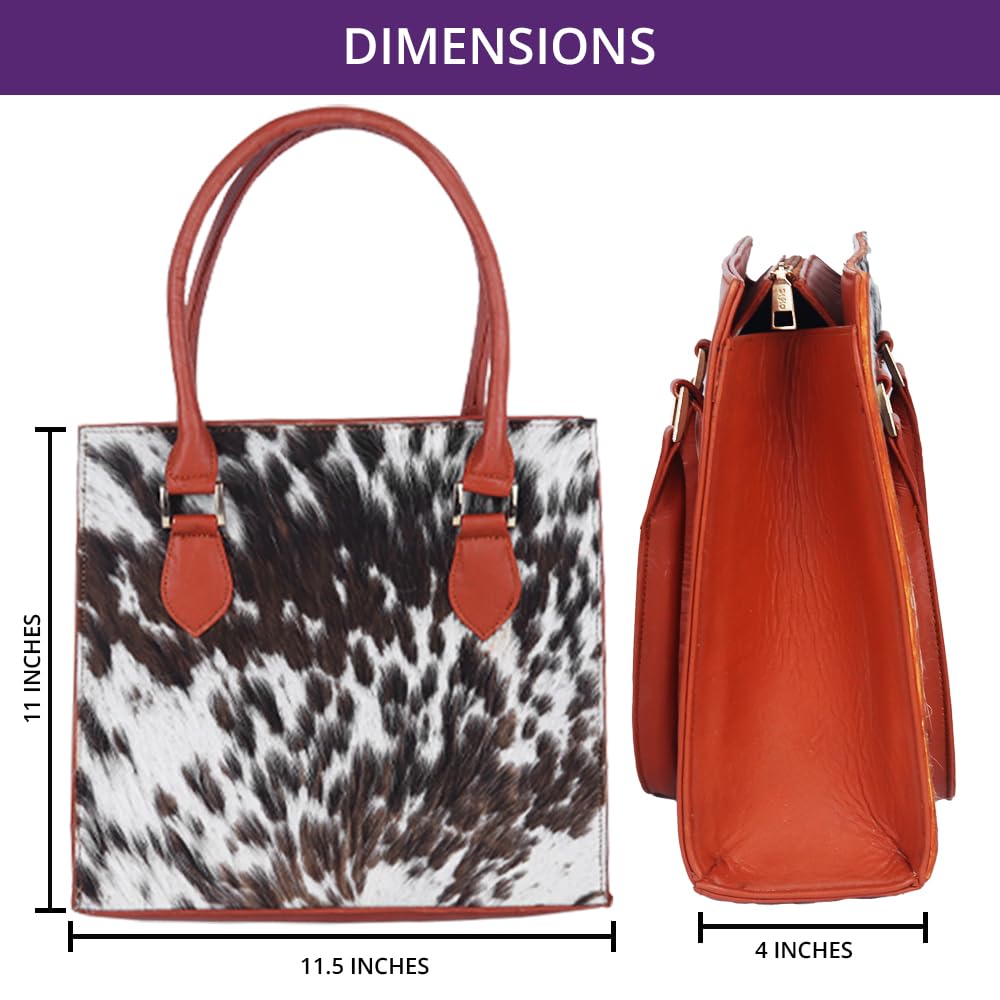 Cow print top handle handbag for women in premium quality.